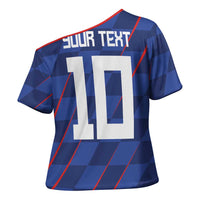 Custom Croatia National Football Cross Shoulder Shirt The Checkered Blue Version - Wonder Print Shop