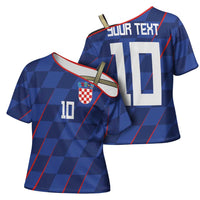 Custom Croatia National Football Cross Shoulder Shirt The Checkered Blue Version - Wonder Print Shop