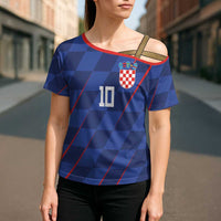 Custom Croatia National Football Cross Shoulder Shirt The Checkered Blue Version - Wonder Print Shop