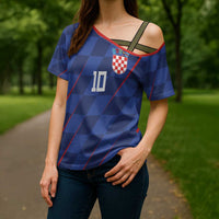 Custom Croatia National Football Cross Shoulder Shirt The Checkered Blue Version - Wonder Print Shop
