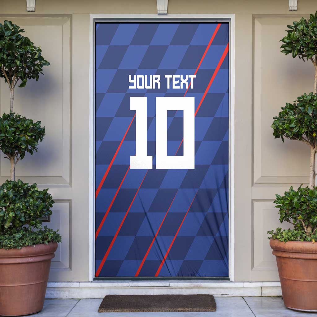 Custom Croatia National Football Door Cover The Checkered Blue Version - Wonder Print Shop
