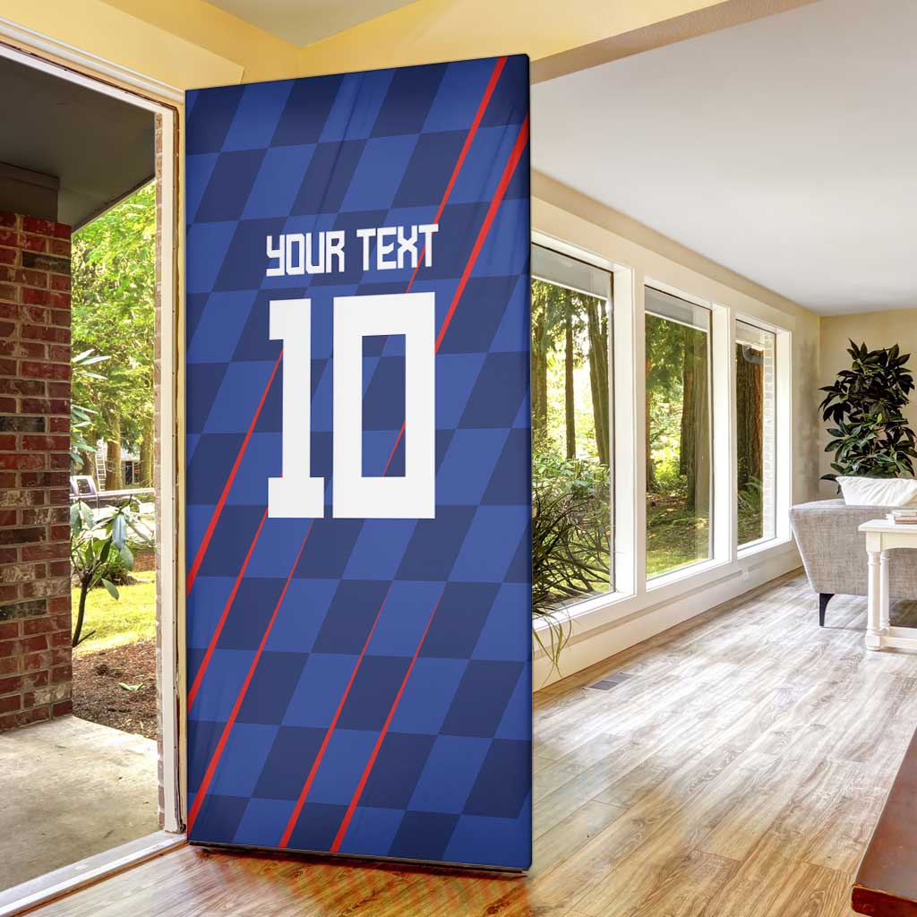 Custom Croatia National Football Door Cover The Checkered Blue Version - Wonder Print Shop