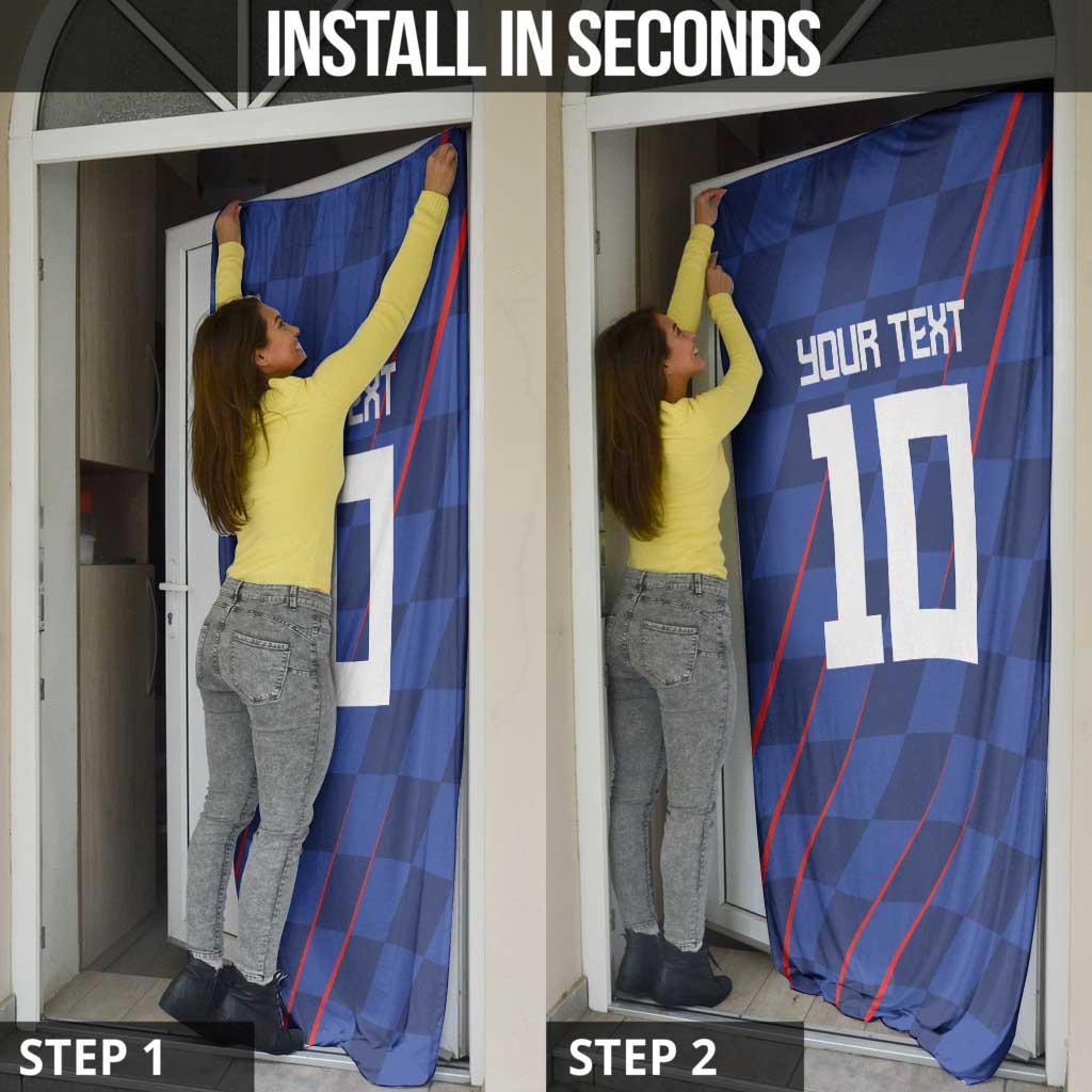 Custom Croatia National Football Door Cover The Checkered Blue Version - Wonder Print Shop