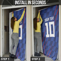 Custom Croatia National Football Door Cover The Checkered Blue Version - Wonder Print Shop