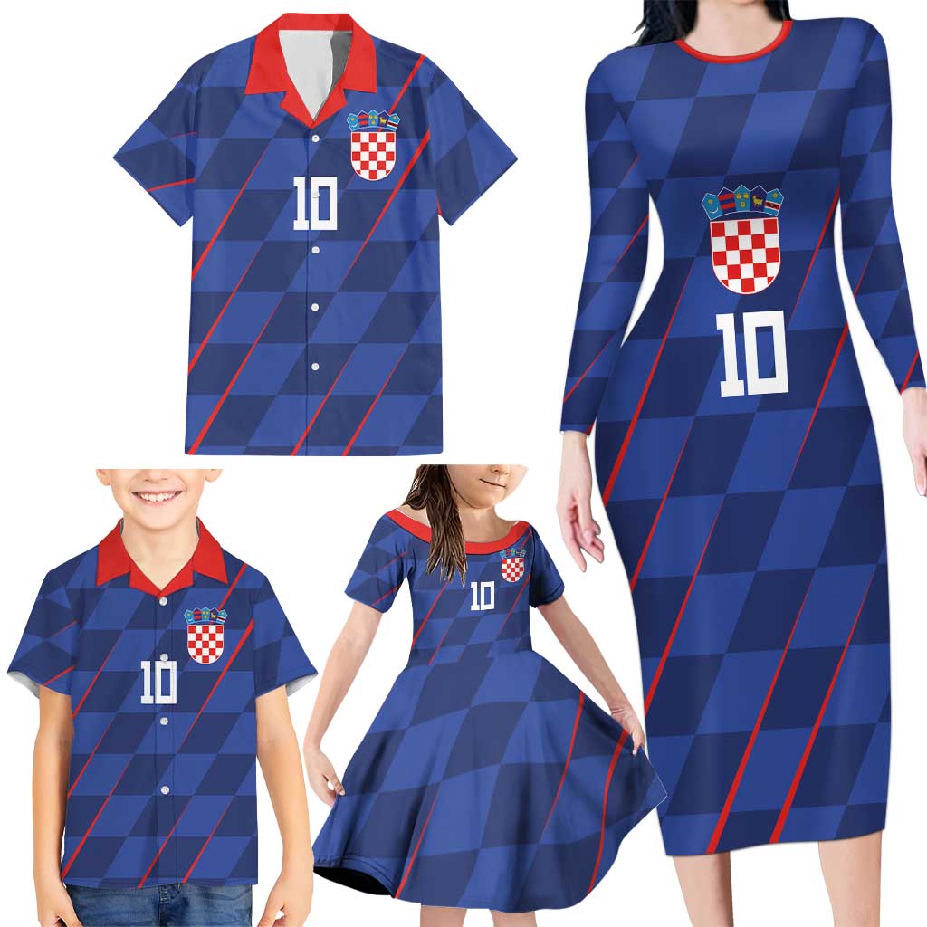 Custom Croatia National Football Family Matching Long Sleeve Bodycon Dress and Hawaiian Shirt The Checkered Blue Version - Wonder Print Shop