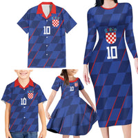 Custom Croatia National Football Family Matching Long Sleeve Bodycon Dress and Hawaiian Shirt The Checkered Blue Version - Wonder Print Shop