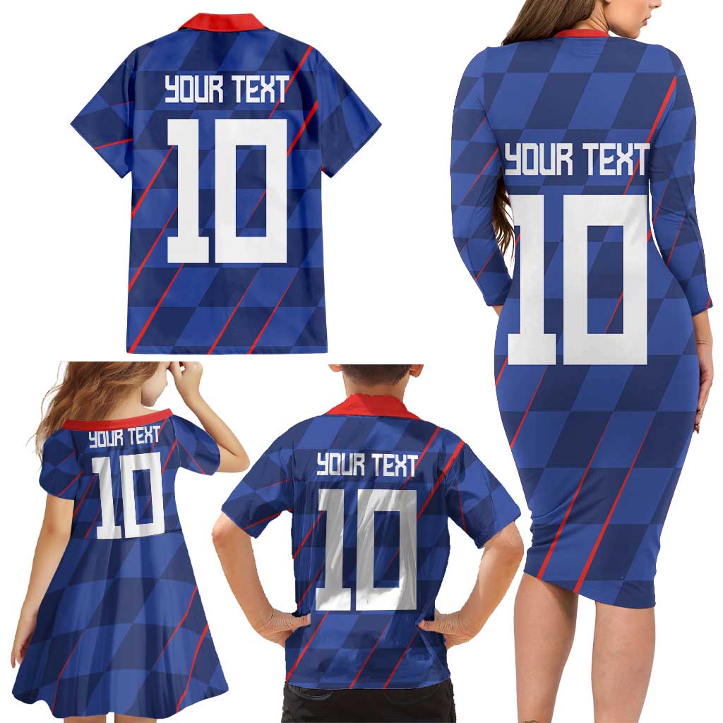 Custom Croatia National Football Family Matching Long Sleeve Bodycon Dress and Hawaiian Shirt The Checkered Blue Version - Wonder Print Shop