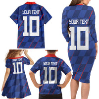 Custom Croatia National Football Family Matching Long Sleeve Bodycon Dress and Hawaiian Shirt The Checkered Blue Version - Wonder Print Shop