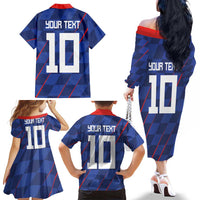 Custom Croatia National Football Family Matching Off The Shoulder Long Sleeve Dress and Hawaiian Shirt The Checkered Blue Version - Wonder Print Shop