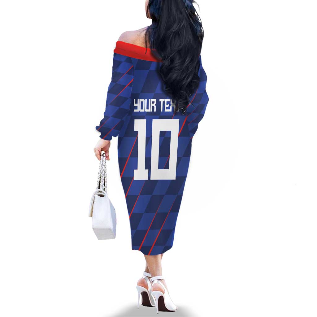Custom Croatia National Football Family Matching Off The Shoulder Long Sleeve Dress and Hawaiian Shirt The Checkered Blue Version - Wonder Print Shop