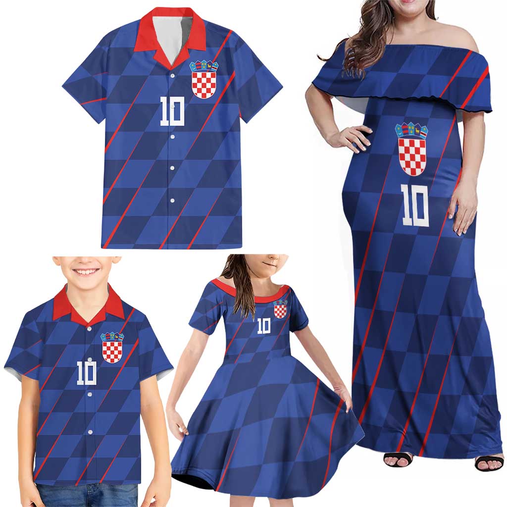Custom Croatia National Football Family Matching Off Shoulder Maxi Dress and Hawaiian Shirt The Checkered Blue Version - Wonder Print Shop