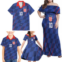Custom Croatia National Football Family Matching Off Shoulder Maxi Dress and Hawaiian Shirt The Checkered Blue Version - Wonder Print Shop