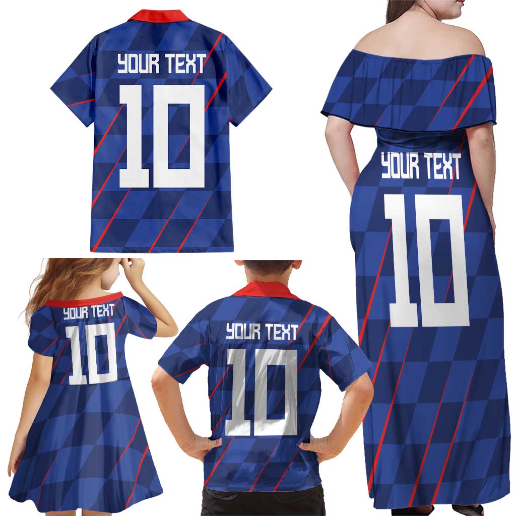 Custom Croatia National Football Family Matching Off Shoulder Maxi Dress and Hawaiian Shirt The Checkered Blue Version - Wonder Print Shop