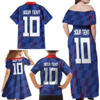 Custom Croatia National Football Family Matching Off Shoulder Maxi Dress and Hawaiian Shirt The Checkered Blue Version - Wonder Print Shop
