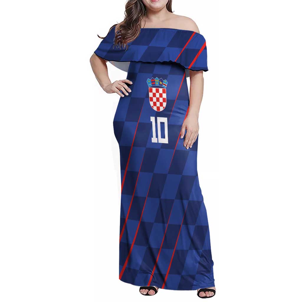 Custom Croatia National Football Family Matching Off Shoulder Maxi Dress and Hawaiian Shirt The Checkered Blue Version - Wonder Print Shop