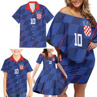 Custom Croatia National Football Family Matching Off Shoulder Short Dress and Hawaiian Shirt The Checkered Blue Version - Wonder Print Shop