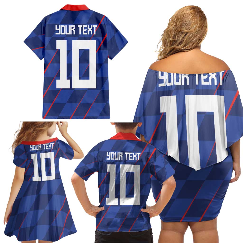Custom Croatia National Football Family Matching Off Shoulder Short Dress and Hawaiian Shirt The Checkered Blue Version - Wonder Print Shop