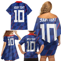 Custom Croatia National Football Family Matching Off Shoulder Short Dress and Hawaiian Shirt The Checkered Blue Version - Wonder Print Shop