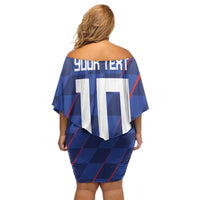 Custom Croatia National Football Family Matching Off Shoulder Short Dress and Hawaiian Shirt The Checkered Blue Version - Wonder Print Shop