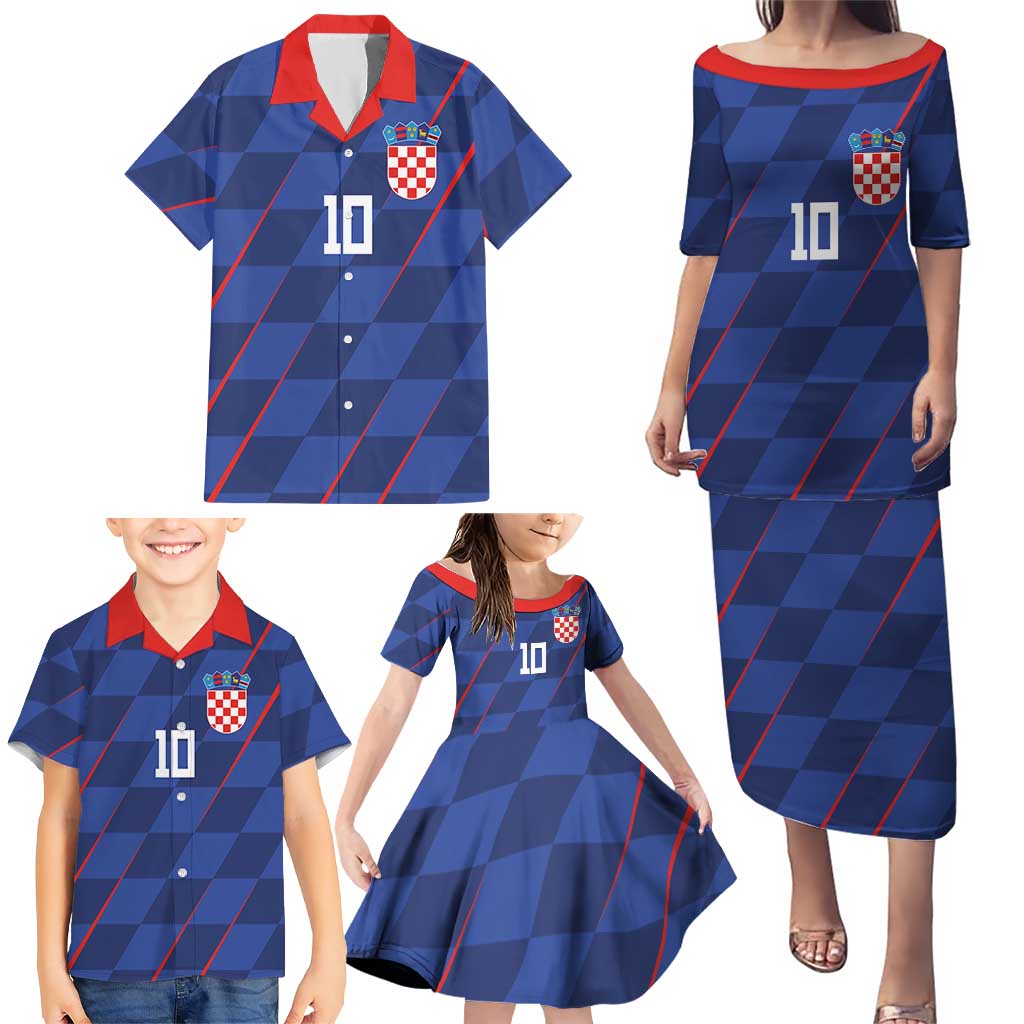 Custom Croatia National Football Family Matching Puletasi and Hawaiian Shirt The Checkered Blue Version - Wonder Print Shop