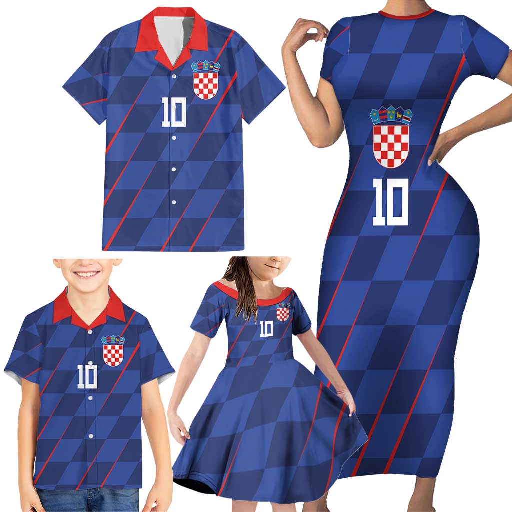 Custom Croatia National Football Family Matching Short Sleeve Bodycon Dress and Hawaiian Shirt The Checkered Blue Version - Wonder Print Shop