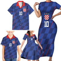 Custom Croatia National Football Family Matching Short Sleeve Bodycon Dress and Hawaiian Shirt The Checkered Blue Version - Wonder Print Shop