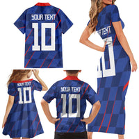 Custom Croatia National Football Family Matching Short Sleeve Bodycon Dress and Hawaiian Shirt The Checkered Blue Version - Wonder Print Shop