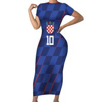 Custom Croatia National Football Family Matching Short Sleeve Bodycon Dress and Hawaiian Shirt The Checkered Blue Version - Wonder Print Shop