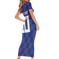 Custom Croatia National Football Family Matching Short Sleeve Bodycon Dress and Hawaiian Shirt The Checkered Blue Version - Wonder Print Shop