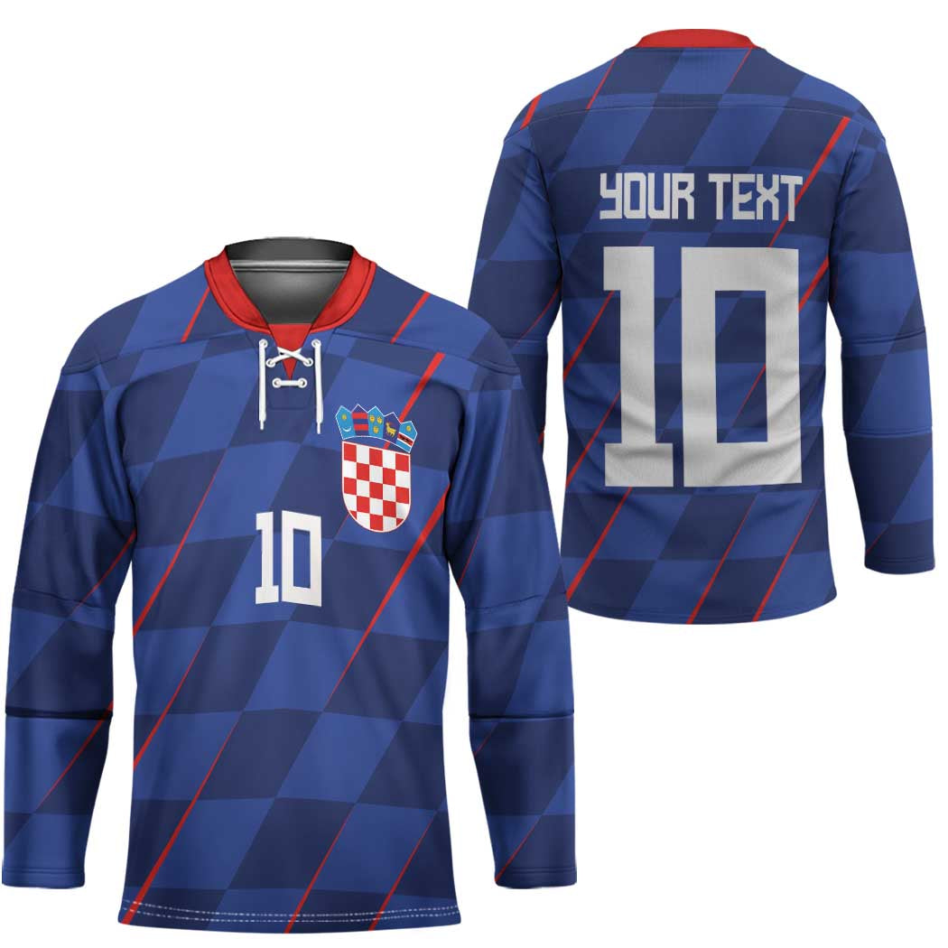 Custom Croatia National Football Hockey Jersey The Checkered Blue Version - Wonder Print Shop