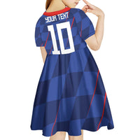 Custom Croatia National Football Kid Short Sleeve Dress The Checkered Blue Version - Wonder Print Shop
