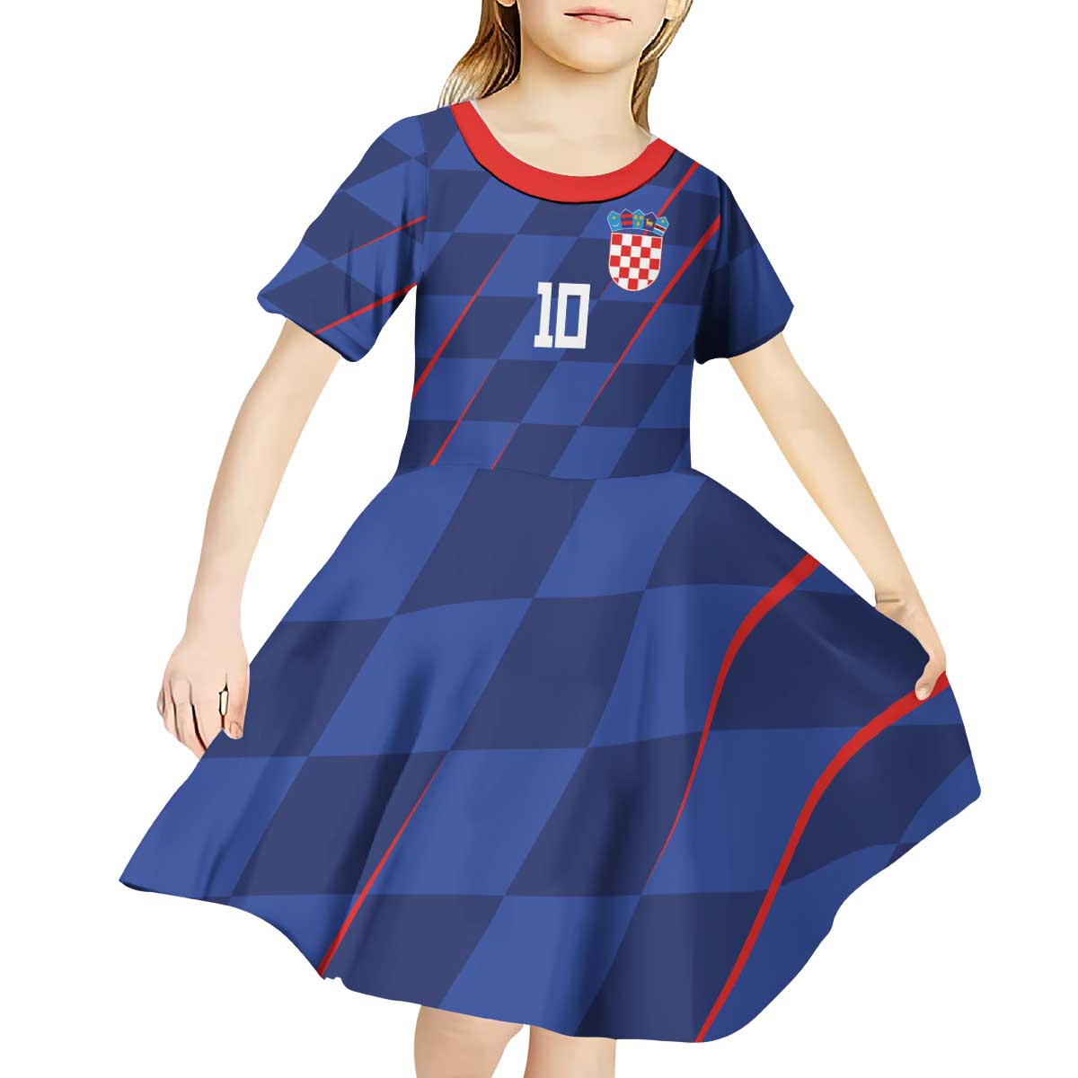 Custom Croatia National Football Kid Short Sleeve Dress The Checkered Blue Version - Wonder Print Shop