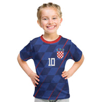 Custom Croatia National Football Kid T Shirt The Checkered Blue Version - Wonder Print Shop