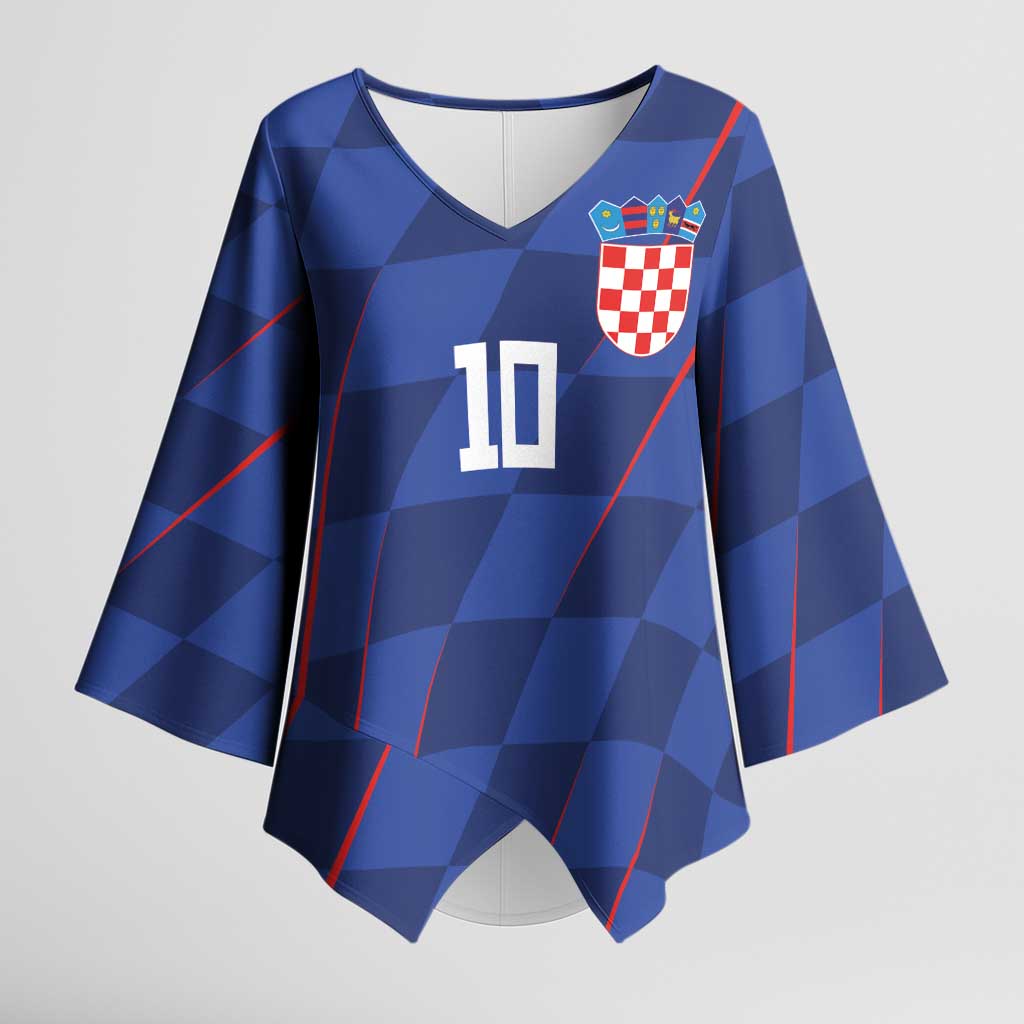 Custom Croatia National Football Kimono Sleeve Blouse The Checkered Blue Version - Wonder Print Shop