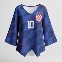 Custom Croatia National Football Kimono Sleeve Blouse The Checkered Blue Version - Wonder Print Shop