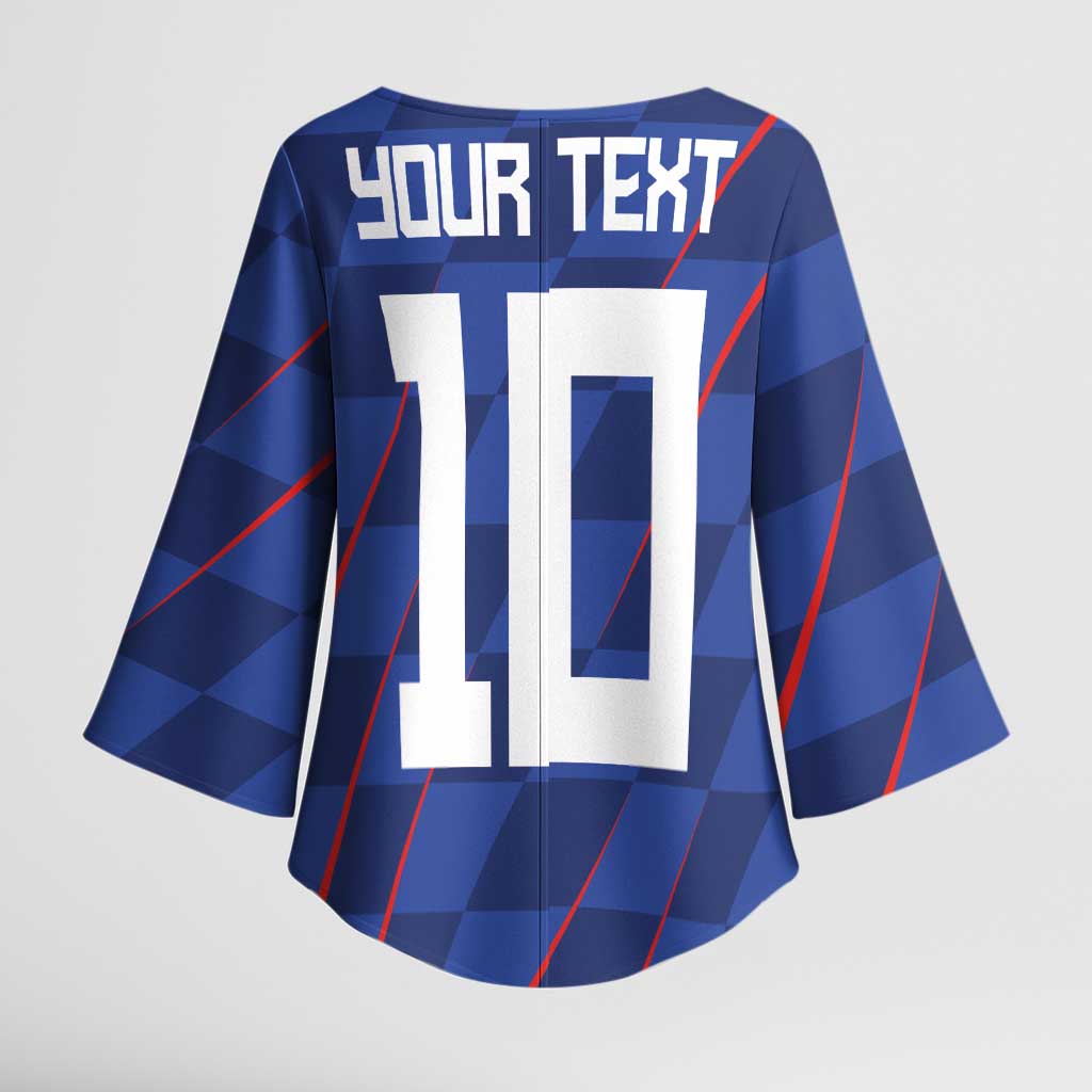 Custom Croatia National Football Kimono Sleeve Blouse The Checkered Blue Version - Wonder Print Shop
