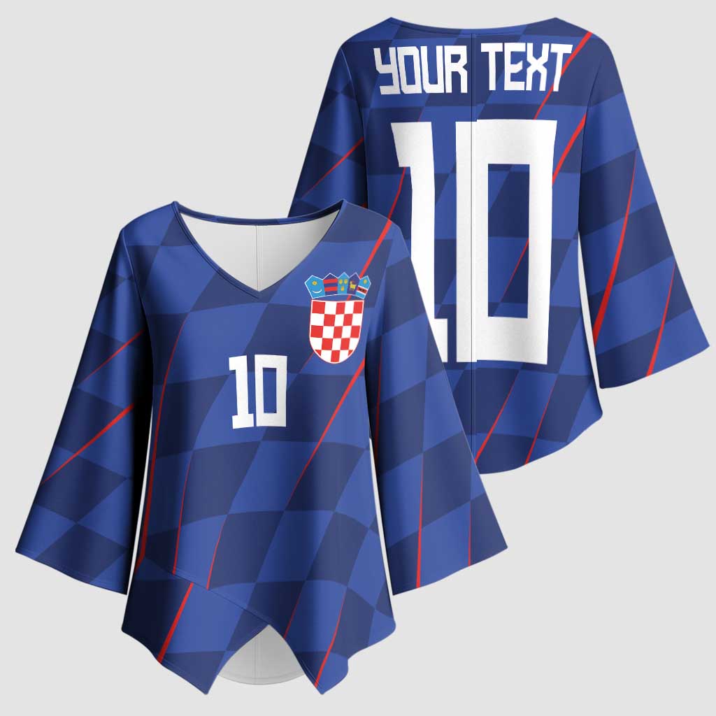 Custom Croatia National Football Kimono Sleeve Blouse The Checkered Blue Version - Wonder Print Shop