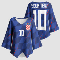 Custom Croatia National Football Kimono Sleeve Blouse The Checkered Blue Version - Wonder Print Shop