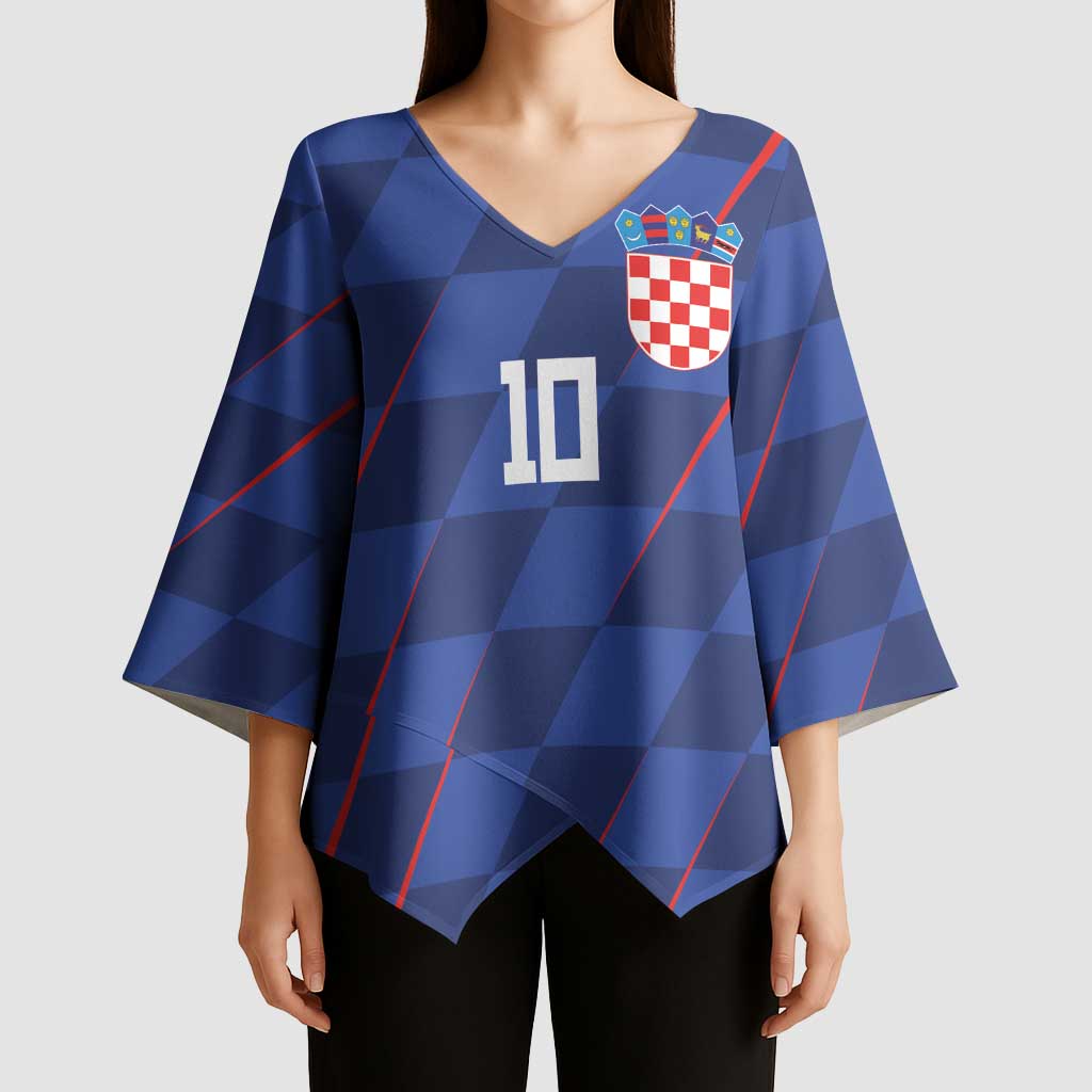 Custom Croatia National Football Kimono Sleeve Blouse The Checkered Blue Version - Wonder Print Shop