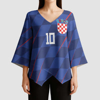 Custom Croatia National Football Kimono Sleeve Blouse The Checkered Blue Version - Wonder Print Shop