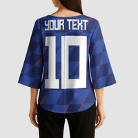 Custom Croatia National Football Kimono Sleeve Blouse The Checkered Blue Version - Wonder Print Shop