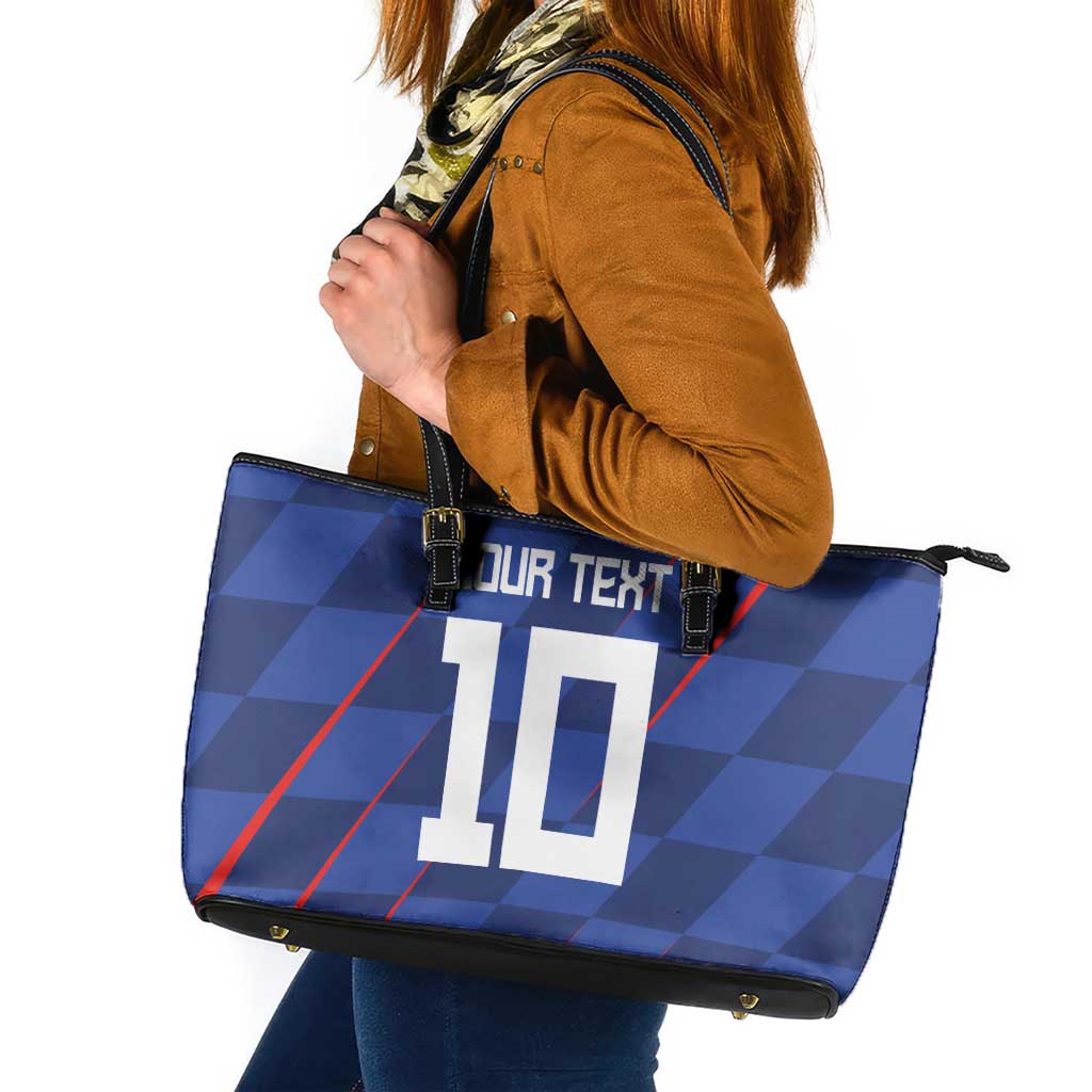Custom Croatia National Football Leather Tote Bag The Checkered Blue Version - Wonder Print Shop