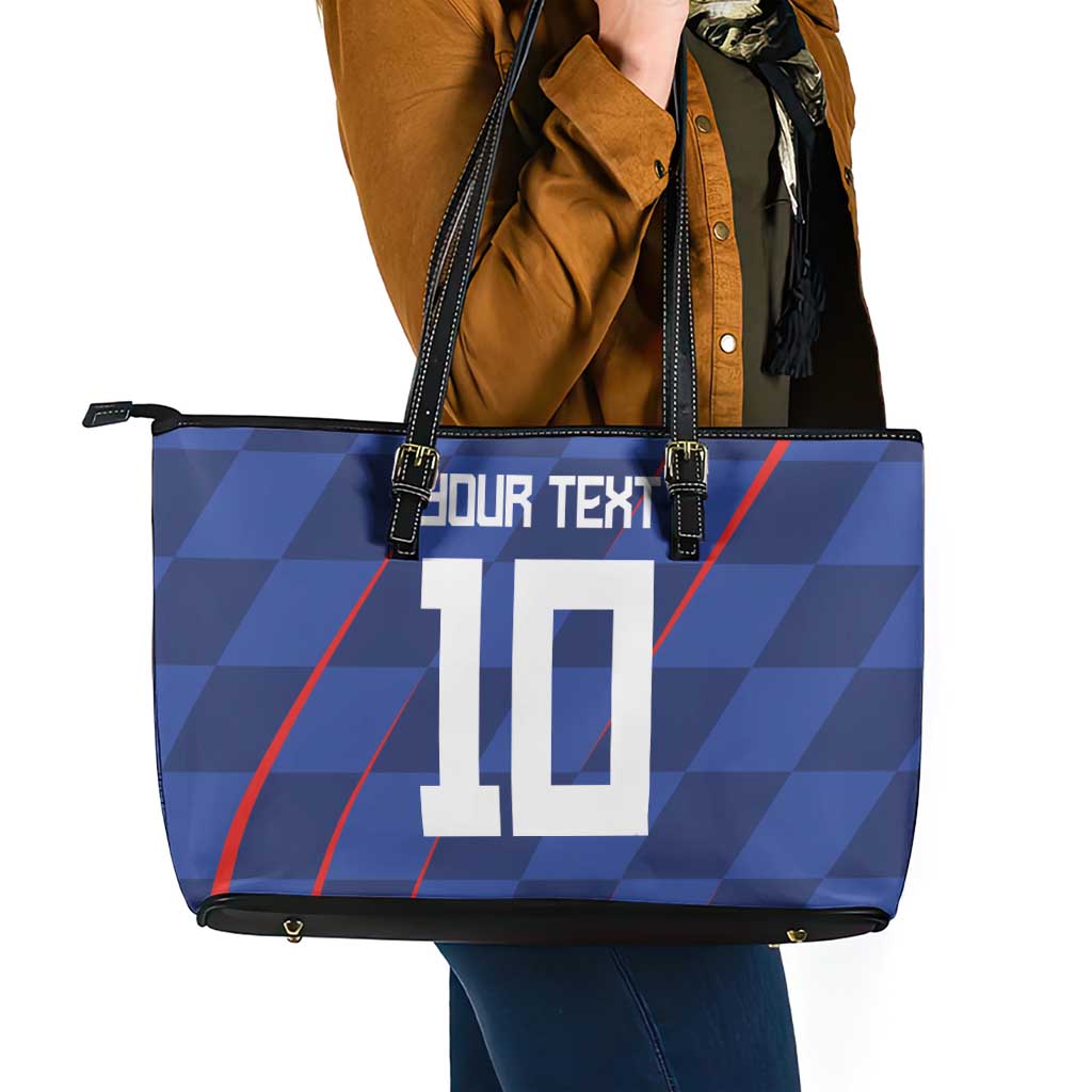 Custom Croatia National Football Leather Tote Bag The Checkered Blue Version - Wonder Print Shop