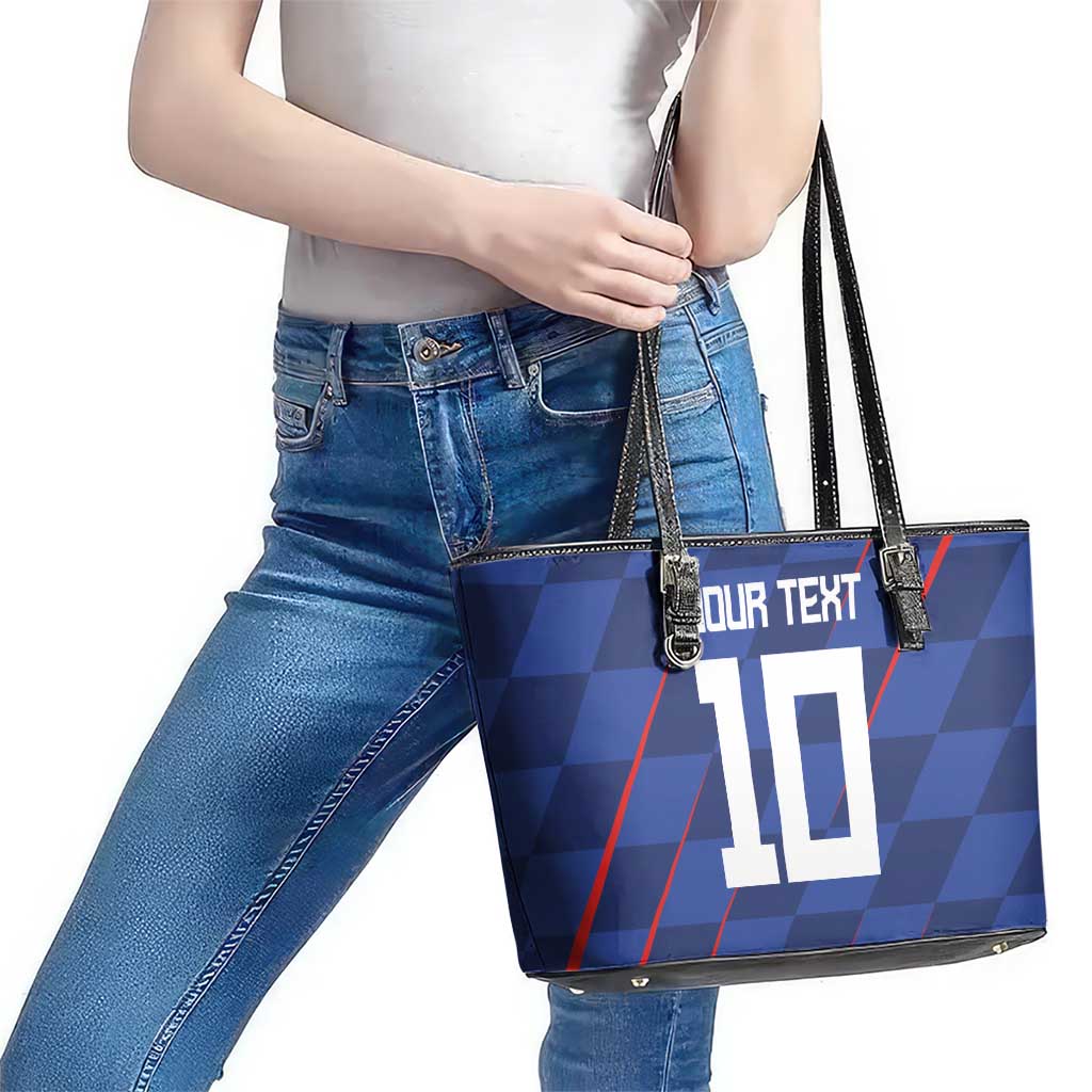 Custom Croatia National Football Leather Tote Bag The Checkered Blue Version - Wonder Print Shop