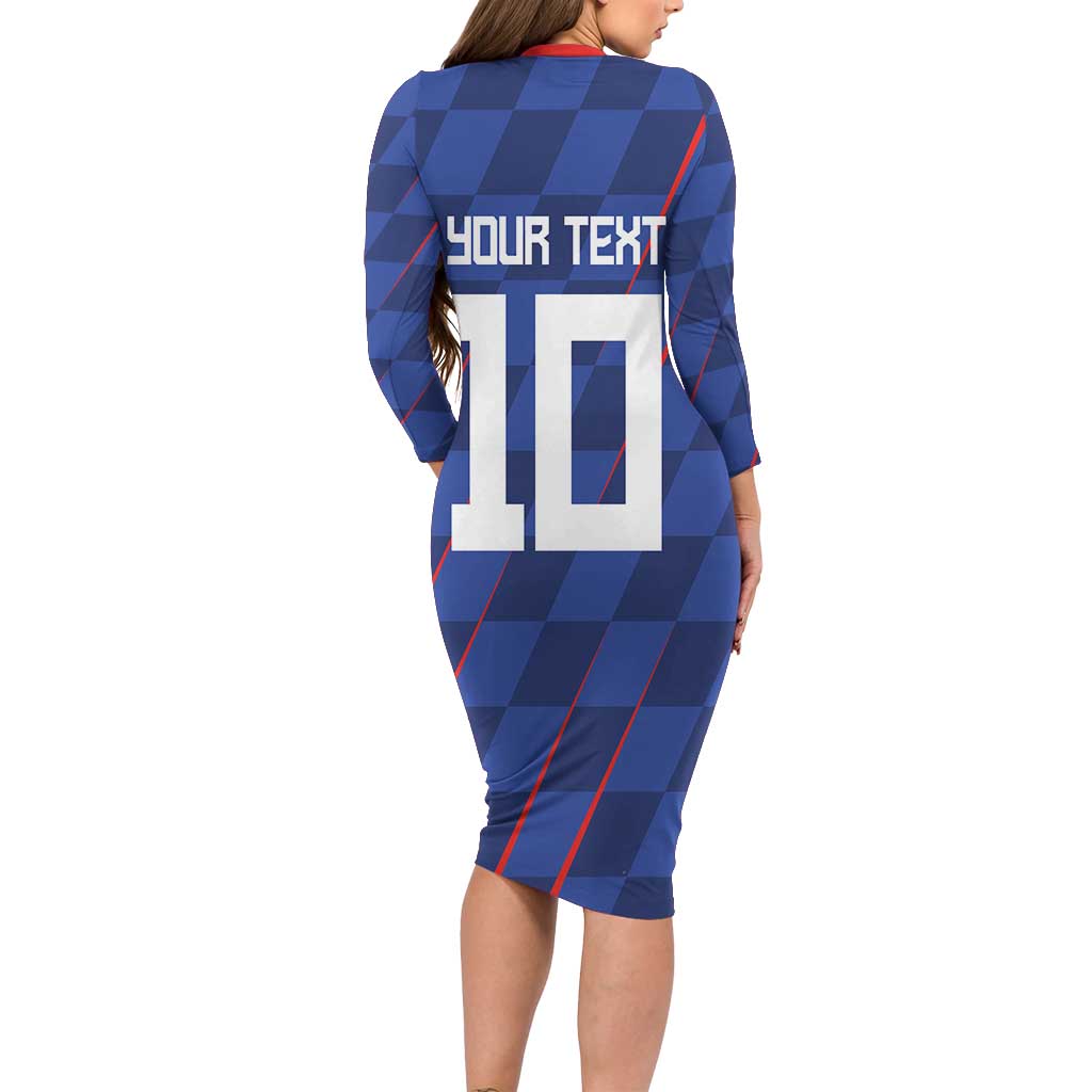 Custom Croatia National Football Long Sleeve Bodycon Dress The Checkered Blue Version - Wonder Print Shop