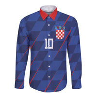 Custom Croatia National Football Long Sleeve Button Shirt The Checkered Blue Version - Wonder Print Shop