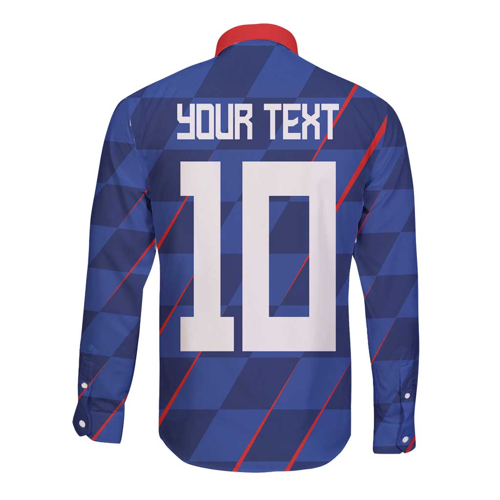 Custom Croatia National Football Long Sleeve Button Shirt The Checkered Blue Version - Wonder Print Shop