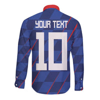Custom Croatia National Football Long Sleeve Button Shirt The Checkered Blue Version - Wonder Print Shop