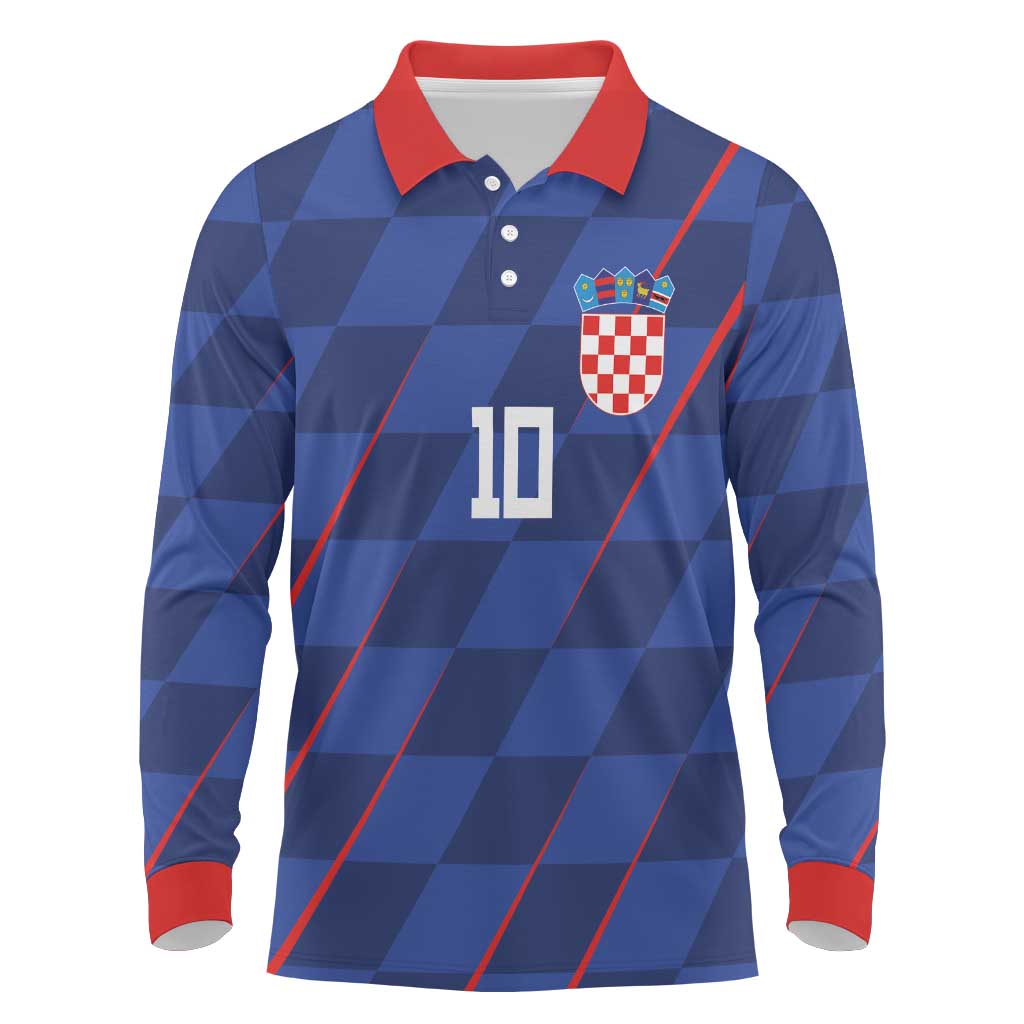 Custom Croatia National Football Long Sleeve Polo Shirt The Checkered Blue Version - Wonder Print Shop