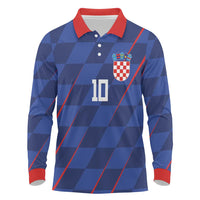 Custom Croatia National Football Long Sleeve Polo Shirt The Checkered Blue Version - Wonder Print Shop